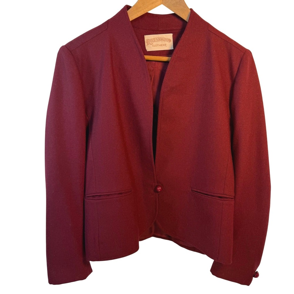 Vintage‎ Ravenswood Clothiers Burgundy Wool Blazer Jacket Button Front Juniors